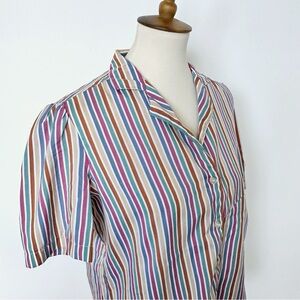 Vintage Rainbow Striped Button Up Blouse